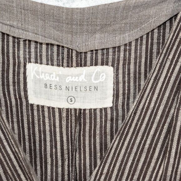 Khadi and Co Bess Nielsen Linen Dress in Brown grey stripe y Size Small - Picture 3 of 9